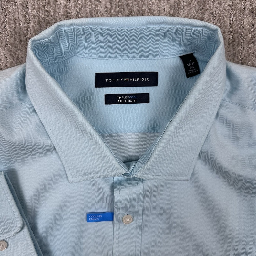 NWT Tommy Hilfiger Shirt The Flex Cool Athletic Fit Mens 2XL Blue Long Sleeve - Picture 3 of 12